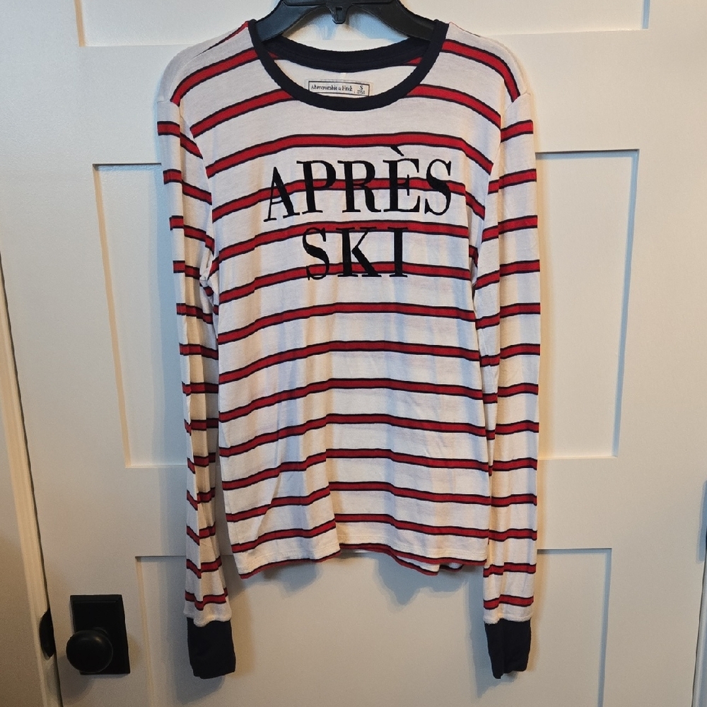 Abercrombie & Fitch Navy Cream Red Long Sleeve Stripe Top Small Apres Ski